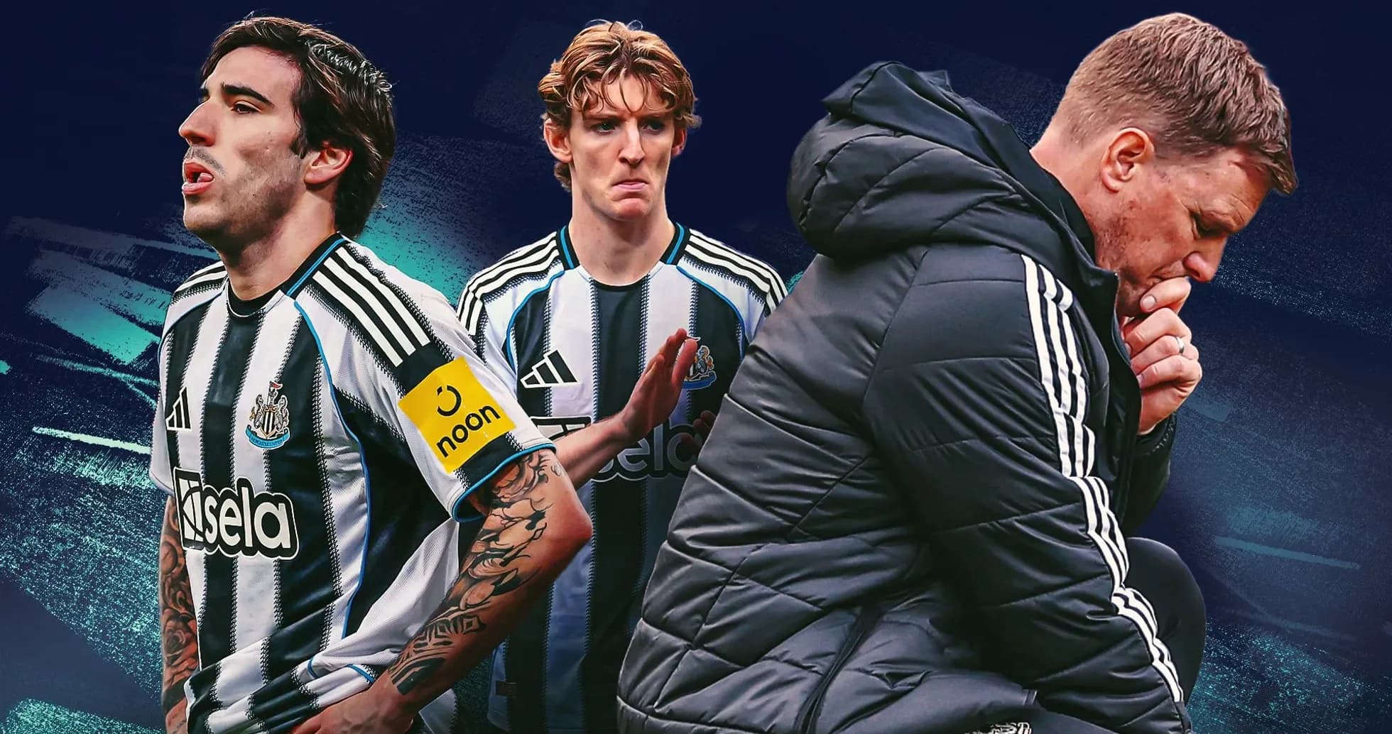 Newcastle United players and manager during match reflection