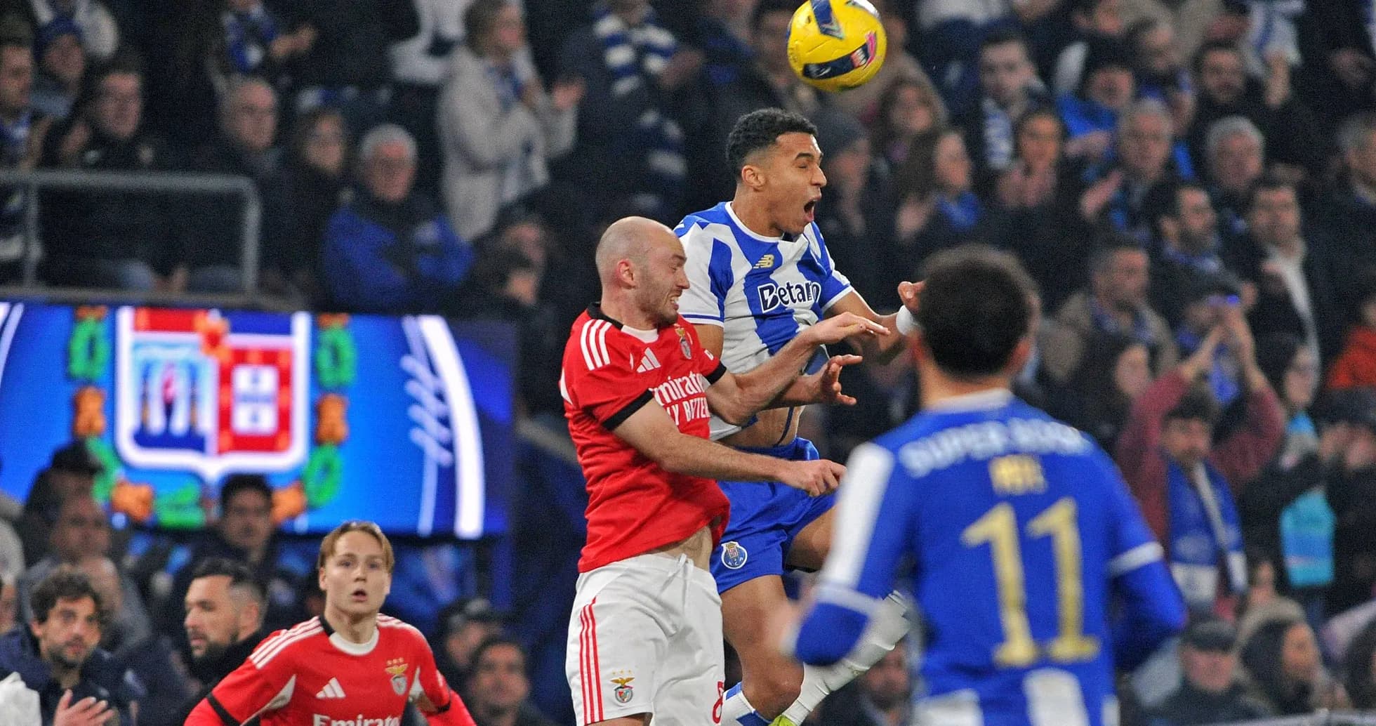 Players contesting for the ball during match action