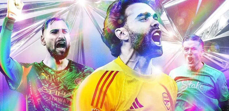 Three goalkeepers celebrating in vibrant colors