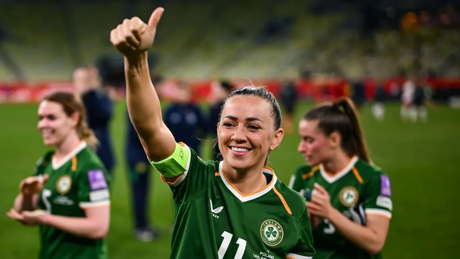 Player celebrating with thumbs up after match