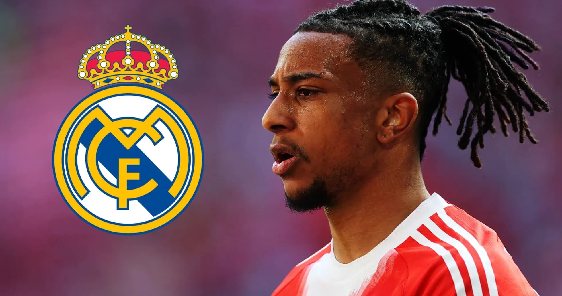 Player in jersey with Real Madrid logo in background