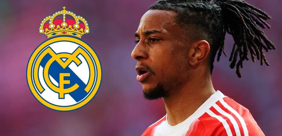 Player in jersey with Real Madrid logo in background