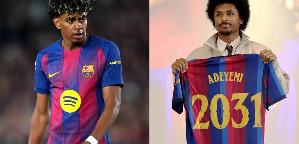 Player in Barcelona kit and new signing with jersey
