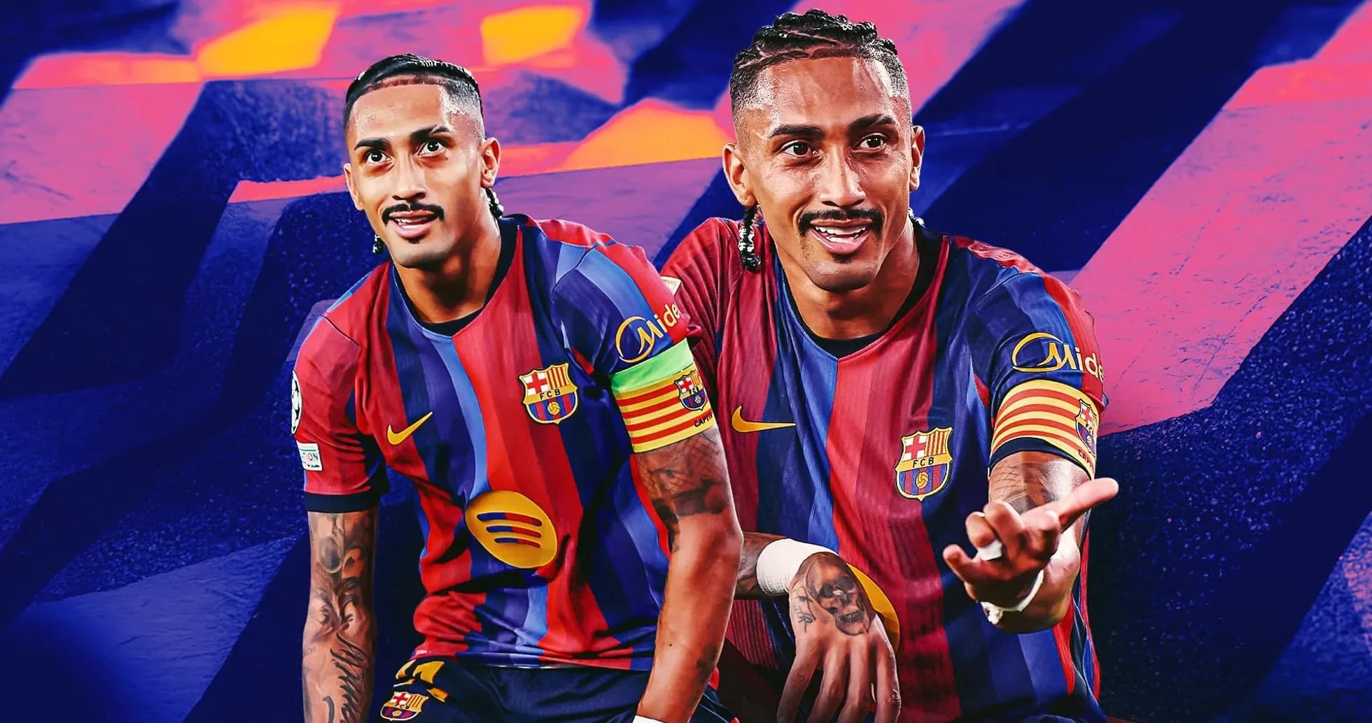 Player wearing Barcelona jersey with captain's armband