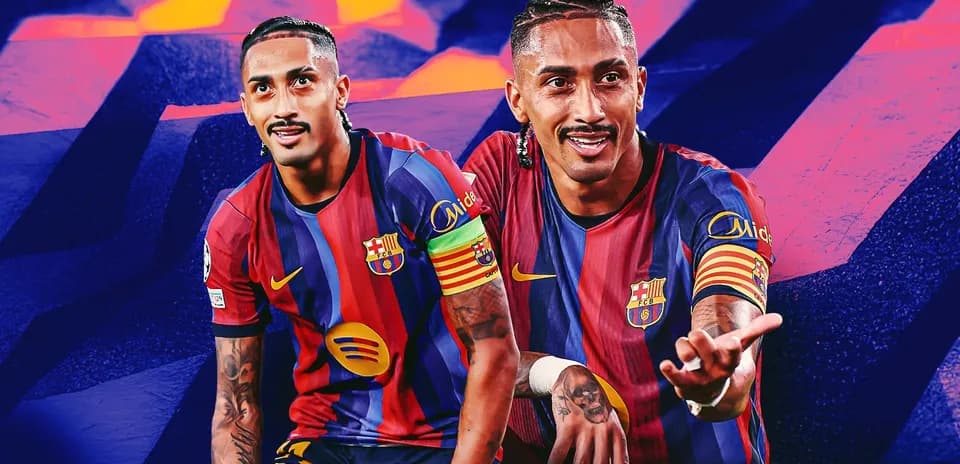 Player wearing Barcelona jersey with captain's armband