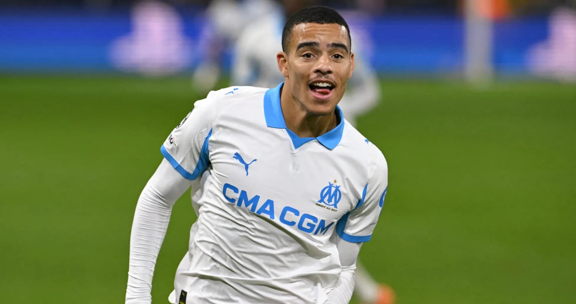Player celebrating a goal for Marseille during match