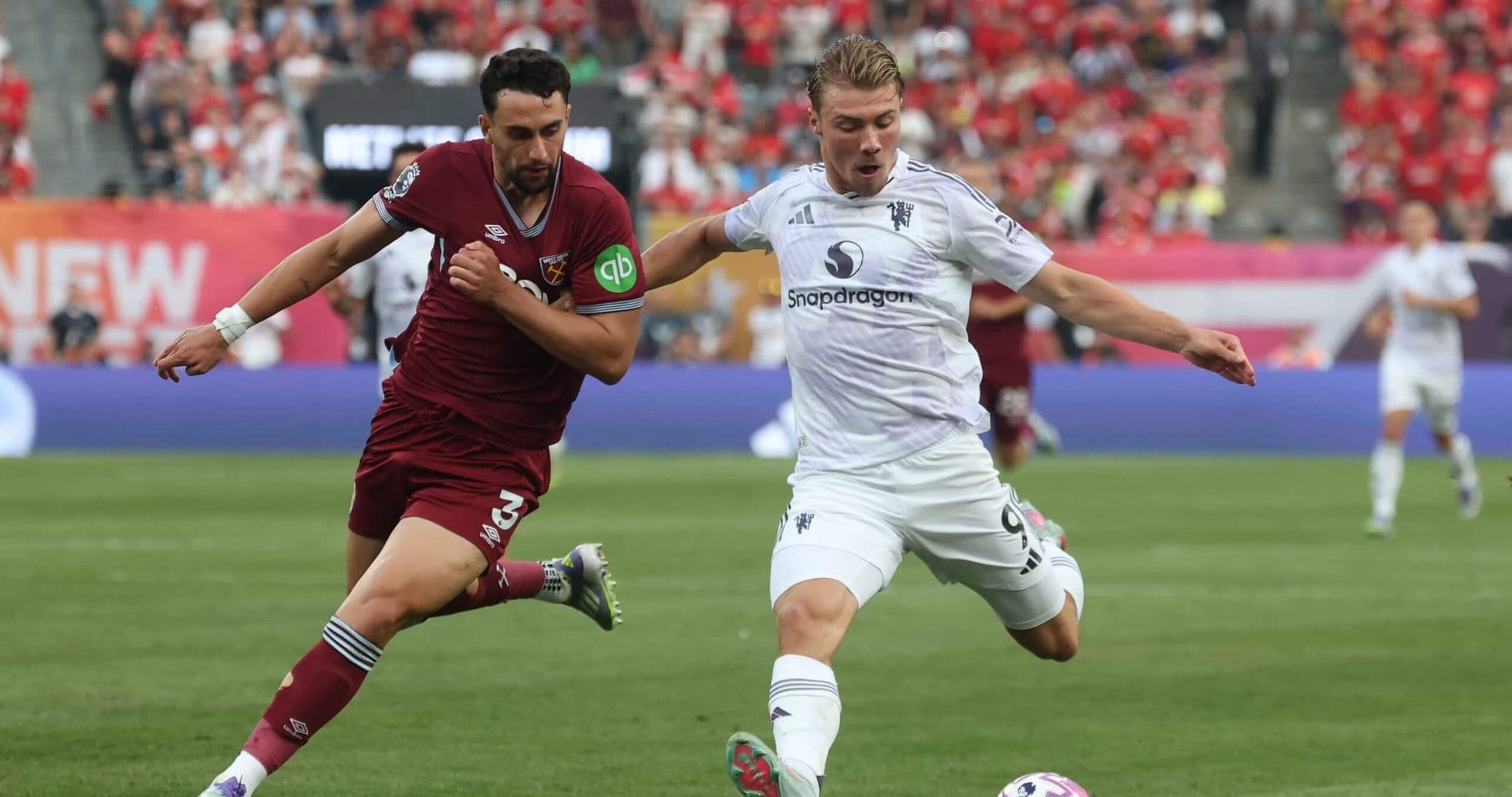 Action shot of Manchester United player during a match.