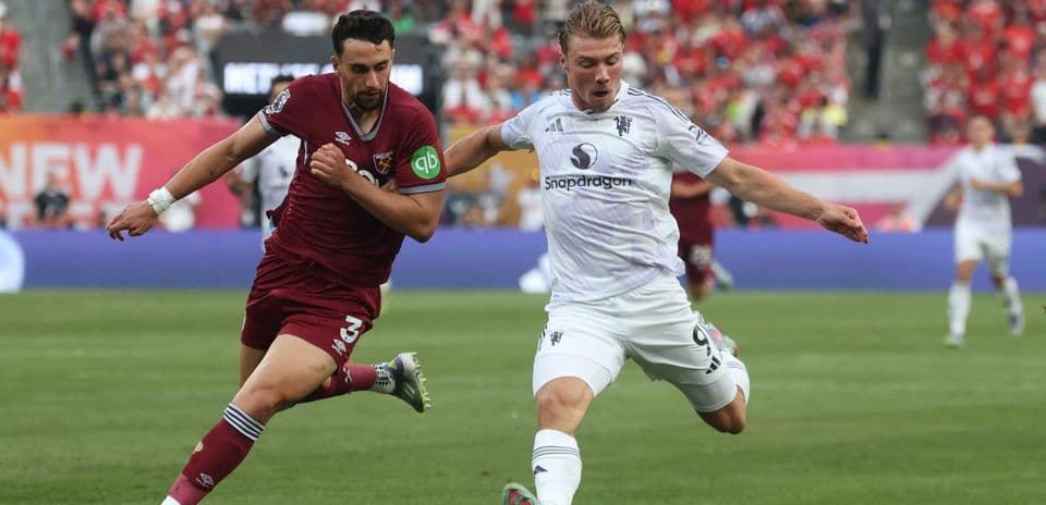 Action shot of Manchester United player during a match.