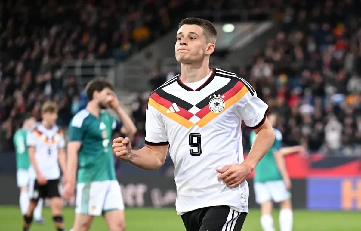 German player celebrating after scoring a goal