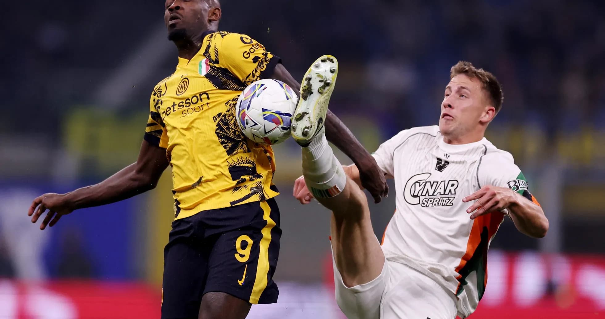 Player kicking ball during Venezia vs Inter match