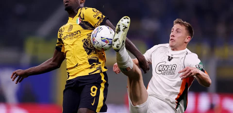 Player kicking ball during Venezia vs Inter match