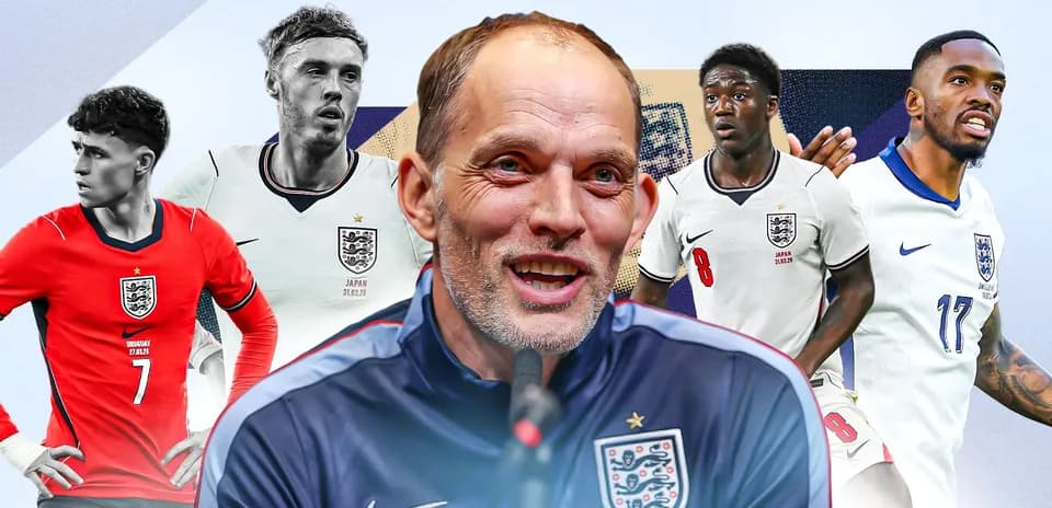 England football players and coach in team jerseys