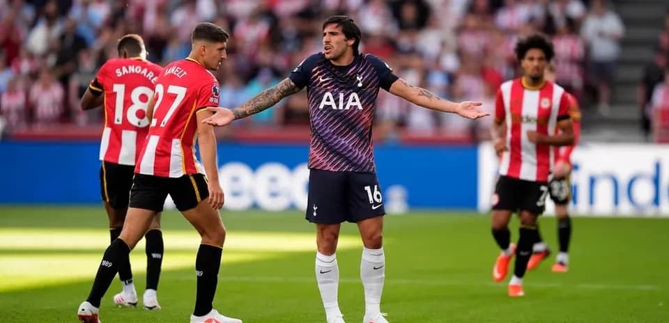 Tottenham player reacting during match against Brentford