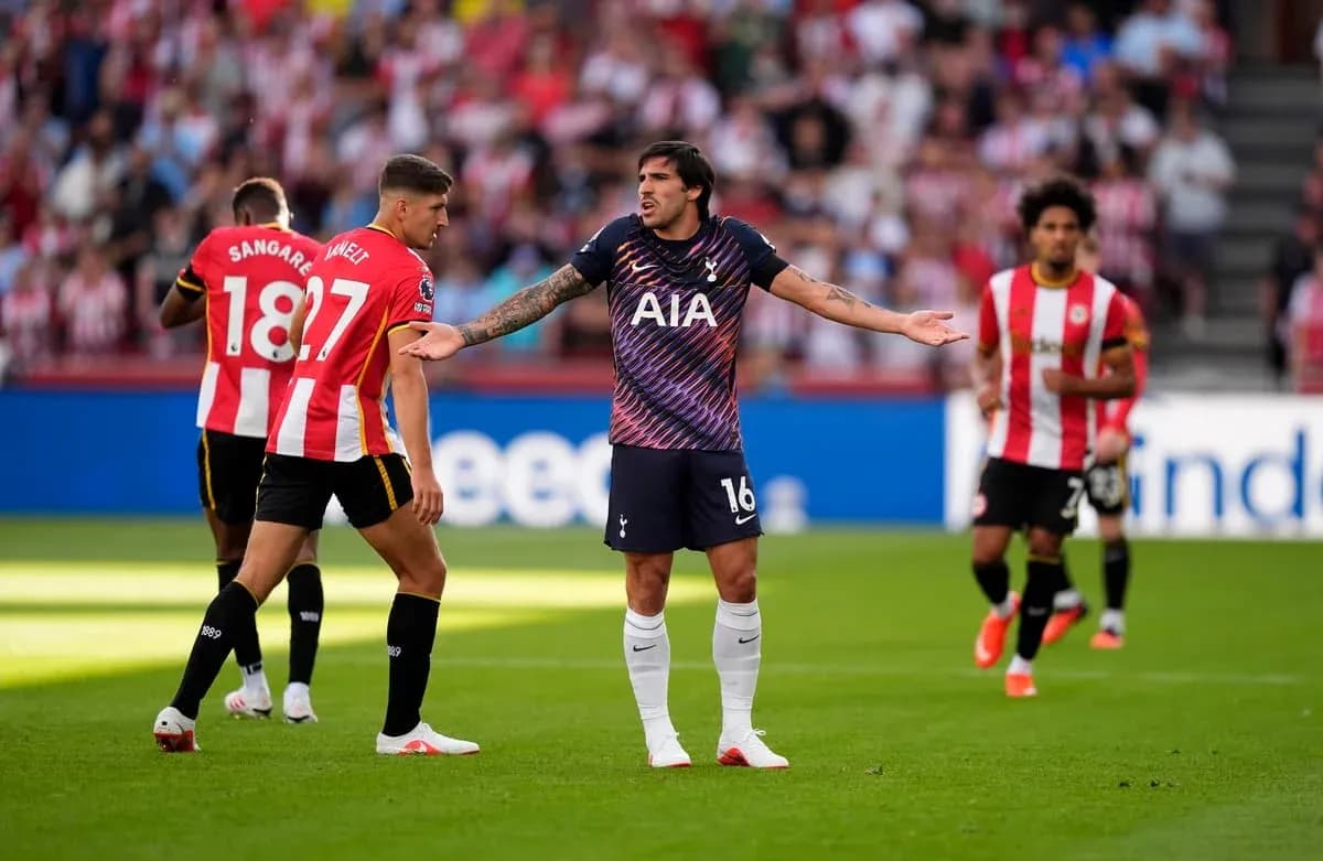 Tottenham player reacting during match against Brentford