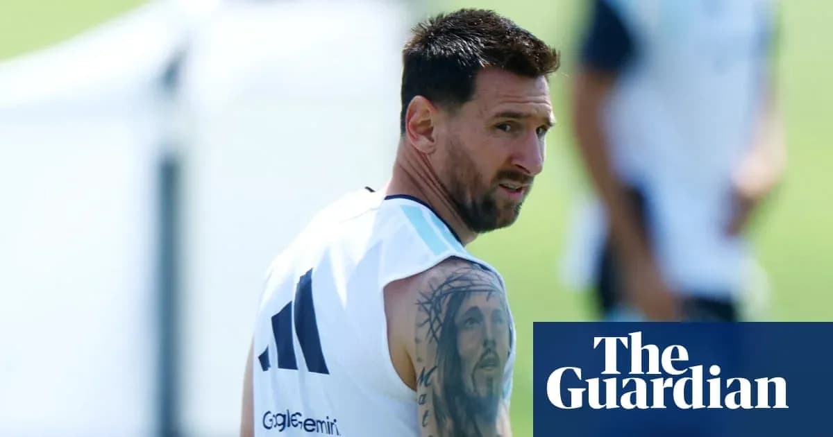 Lionel Messi training with teammates outdoors