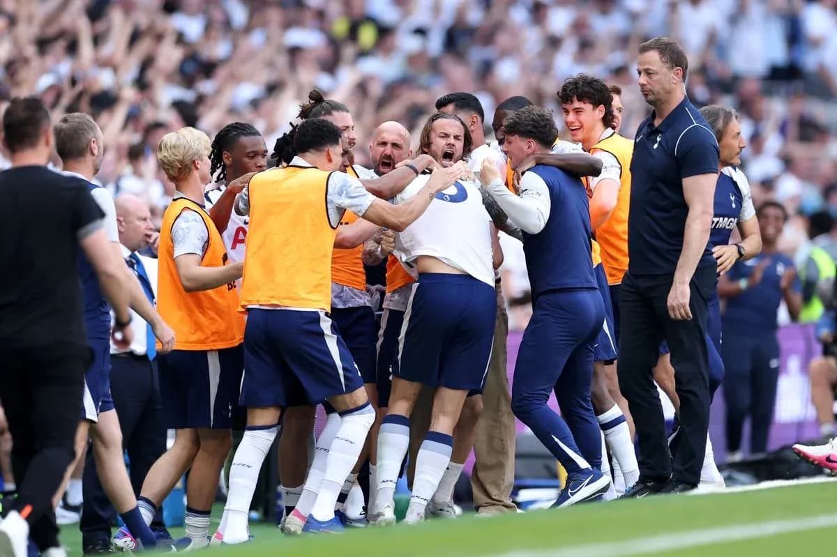 Tottenham players celebrating during Premier League match