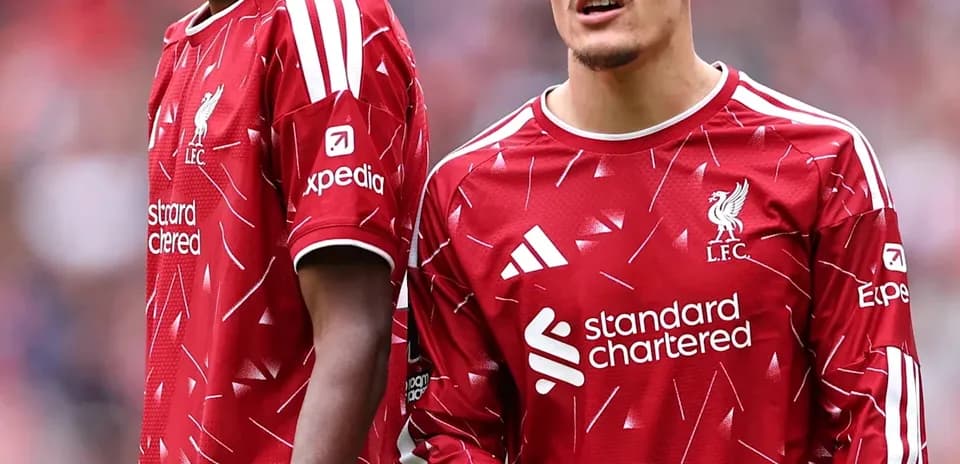 Two Liverpool players in red jerseys during match