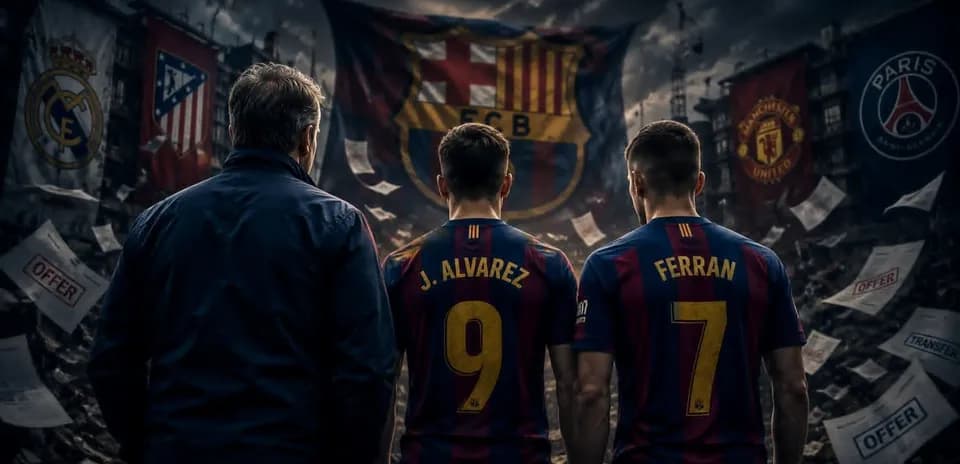 Barcelona players J. Alvarez and Ferran in jerseys