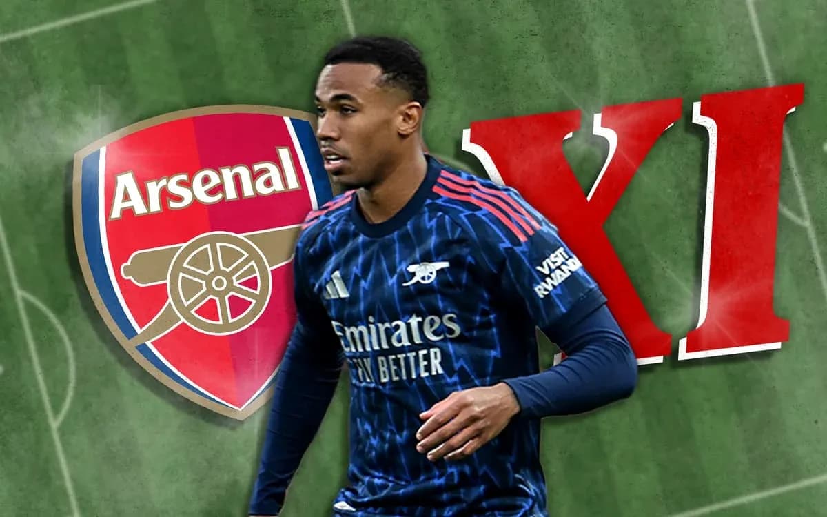 Arsenal player in team kit with club logo background
