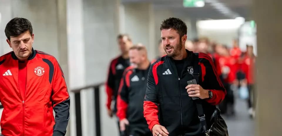 Manchester United team arriving at stadium corridor