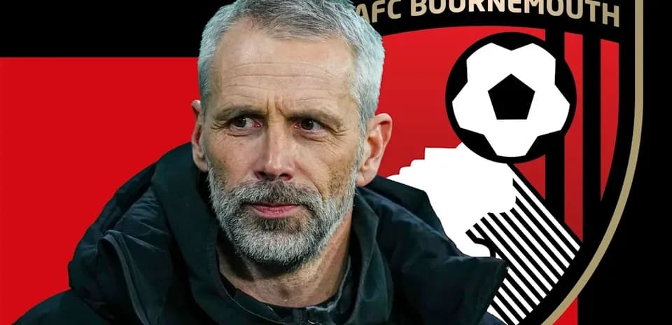 Coach portrait with AFC Bournemouth logo in background