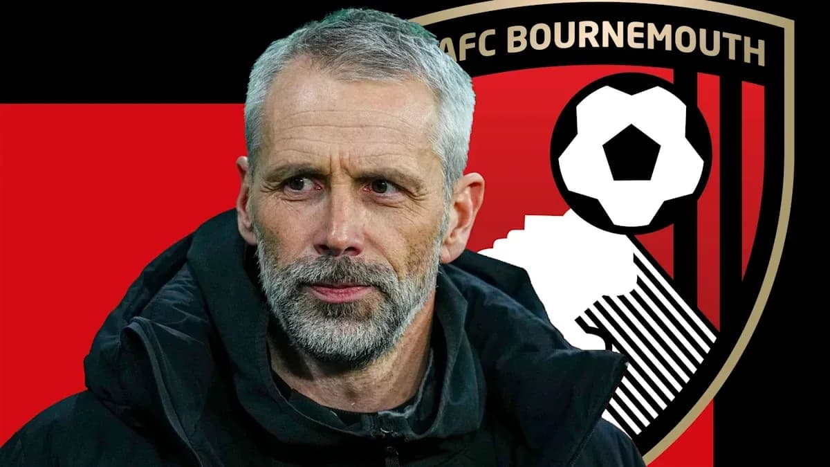 Coach portrait with AFC Bournemouth logo in background