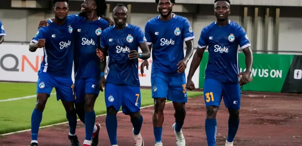 Enyimba players celebrating a goal during match