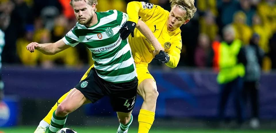 Sporting CP player challenged by Bodo/Glimt opponent
