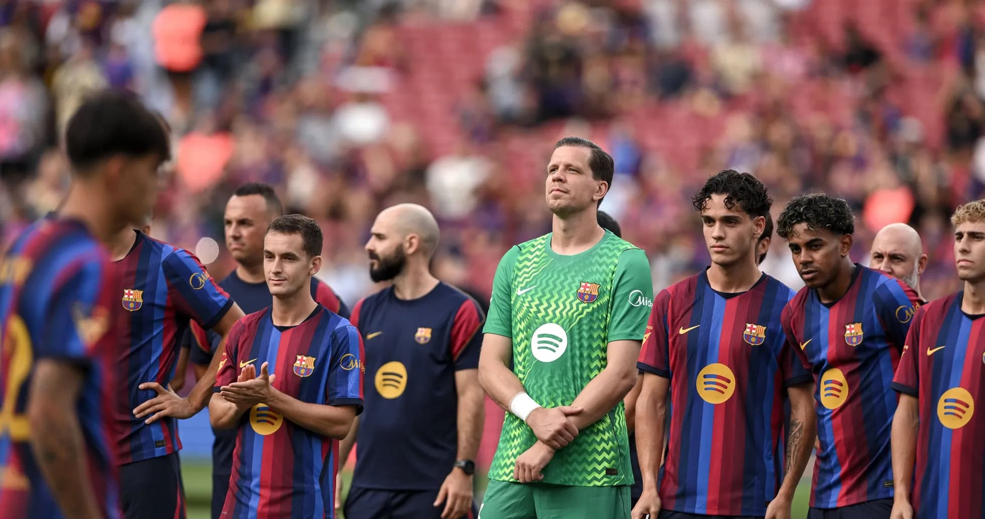 FC Barcelona players lined up before the match