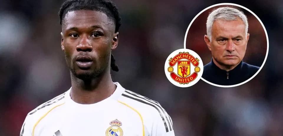 Football player in Real Madrid kit with manager image