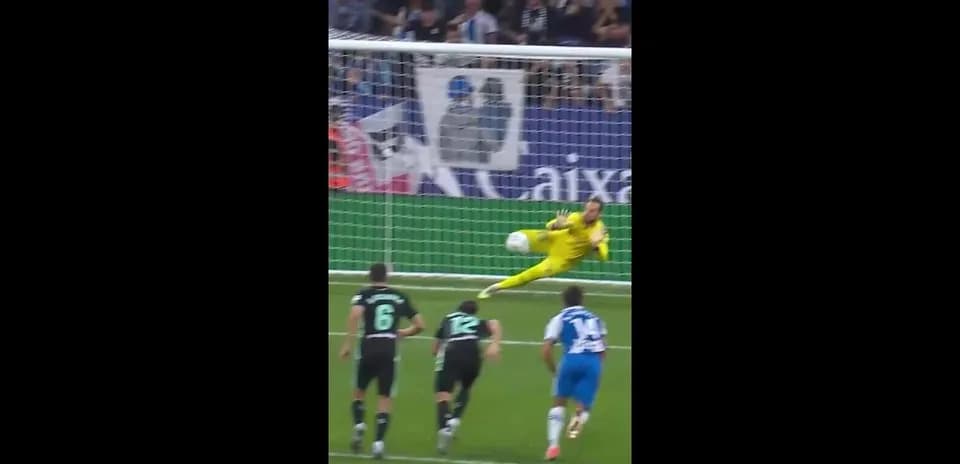 Goalkeeper saving a penalty in La Liga match