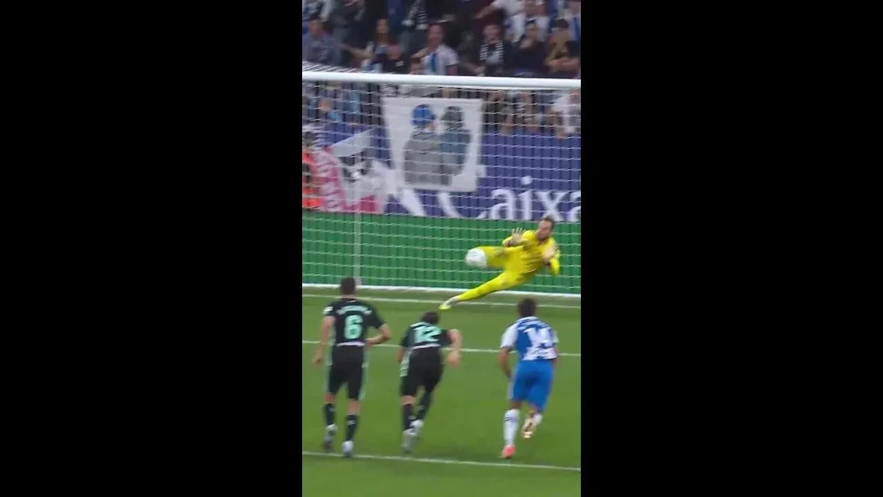 Goalkeeper saving a penalty in La Liga match
