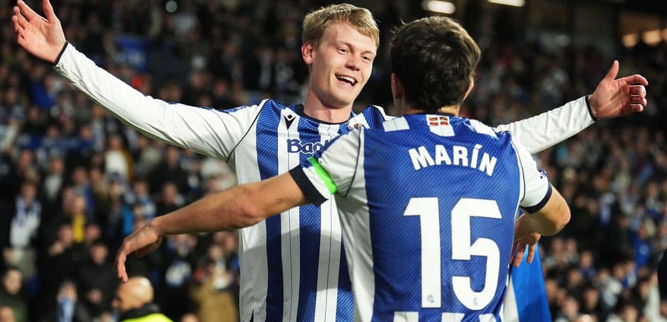 Real Sociedad players celebrating a goal