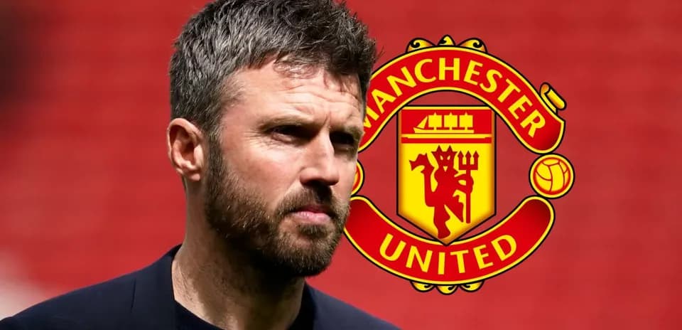 Man in suit with Manchester United logo background