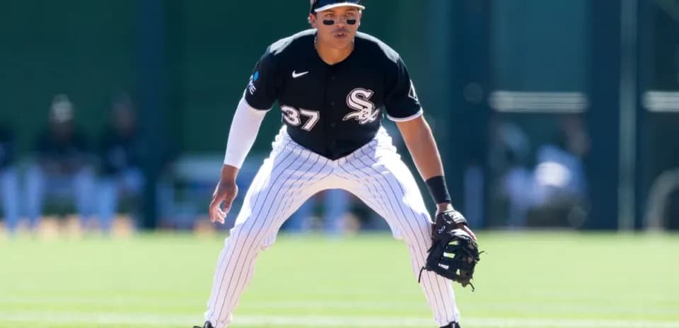 Player in fielding stance during baseball game