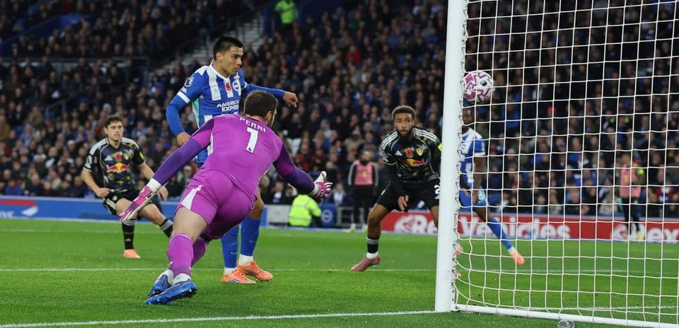 Goalkeeper attempting to save a shot on goal