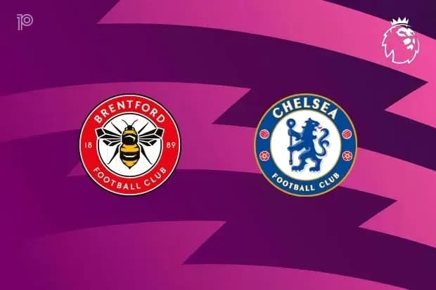 Brentford and Chelsea logos on purple background