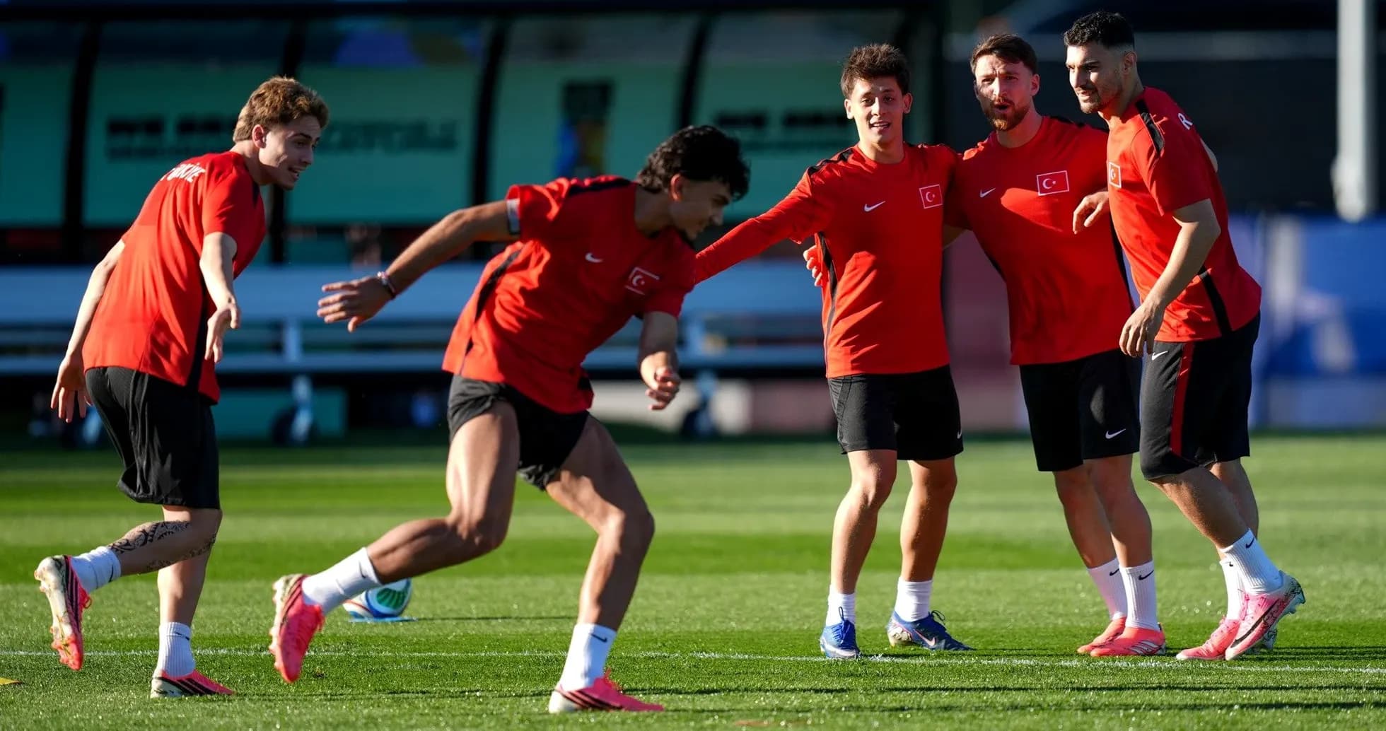 Turkish players warming up before the match