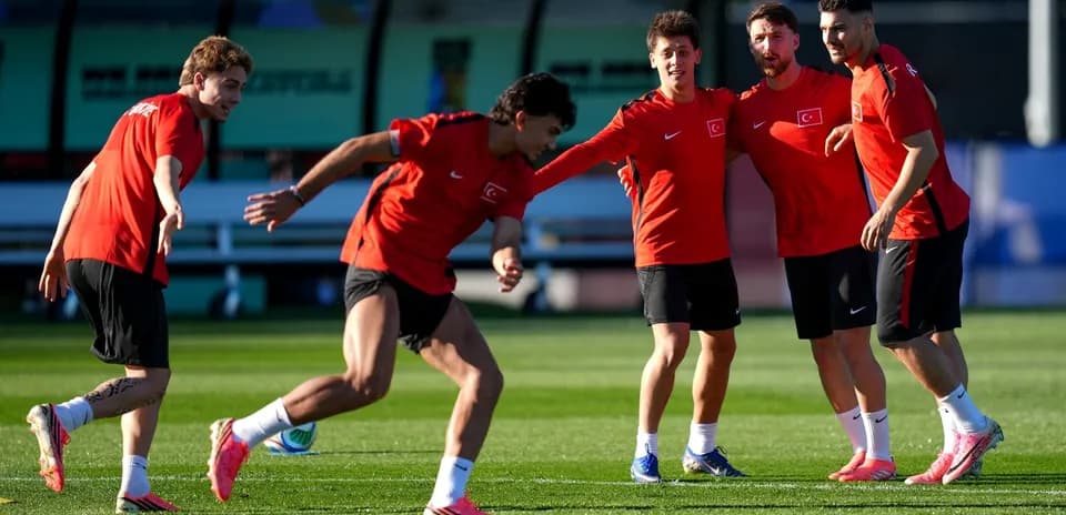 Turkish players warming up before the match