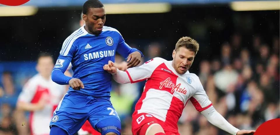 Two players battling for the ball during match