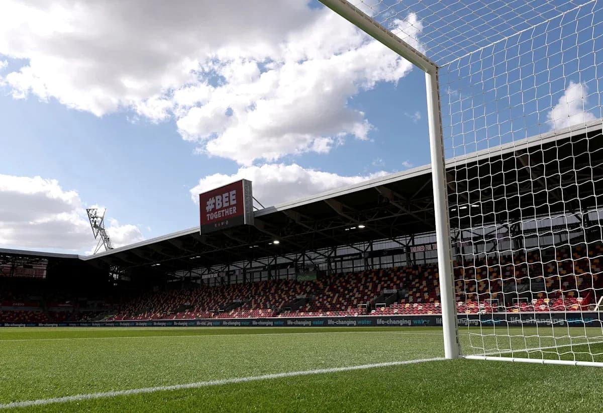 View of goalpost and stadium seating area