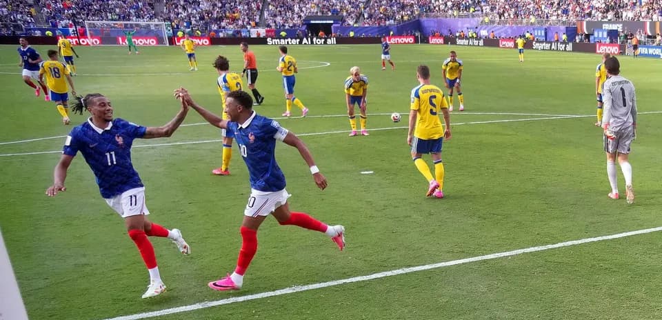 France players celebrating goal against Sweden