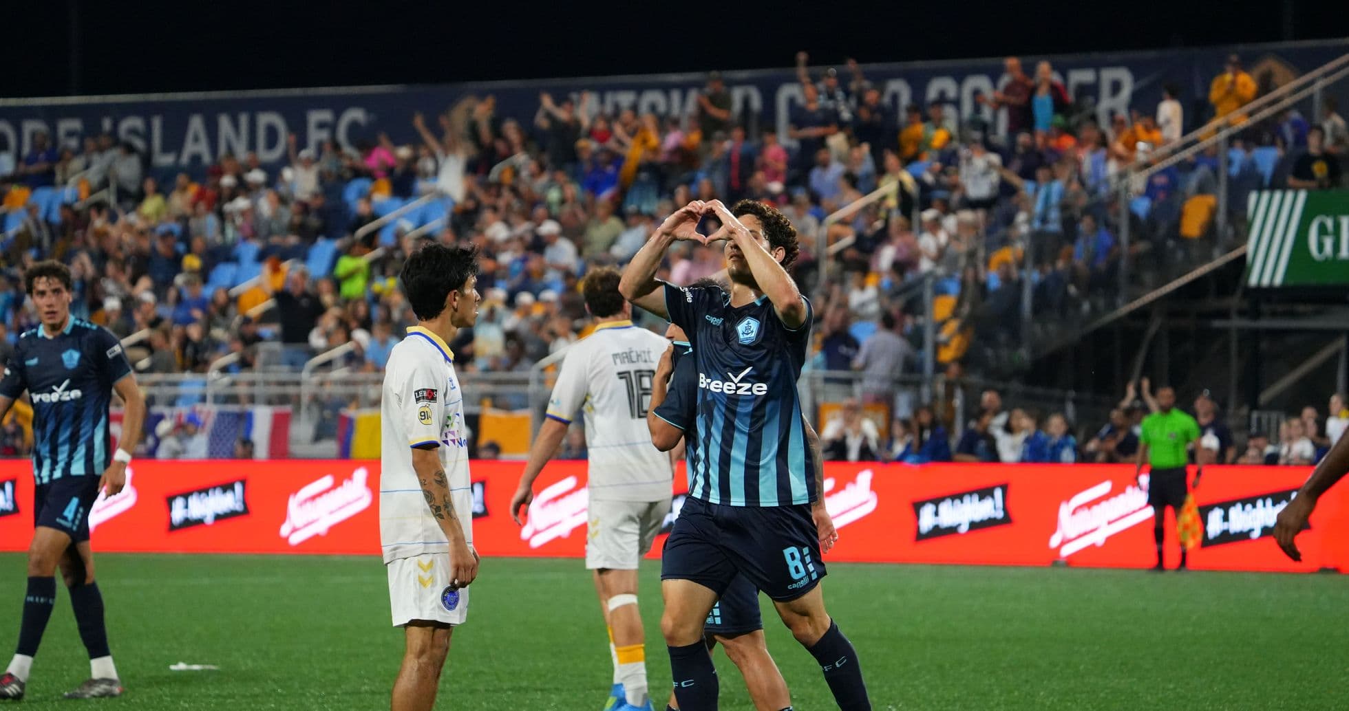 Player celebrating during Rhode Island vs Westchester SC match