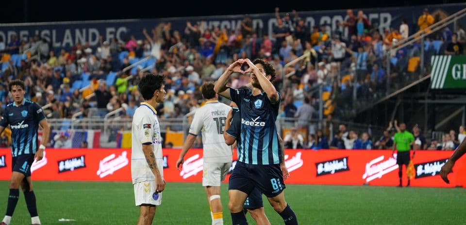 Player celebrating during Rhode Island vs Westchester SC match