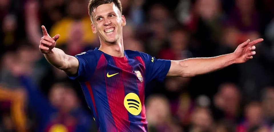 Barcelona player celebrating after scoring a goal