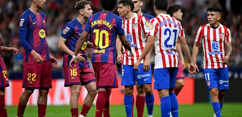 Barcelona and Atletico Madrid players in confrontation