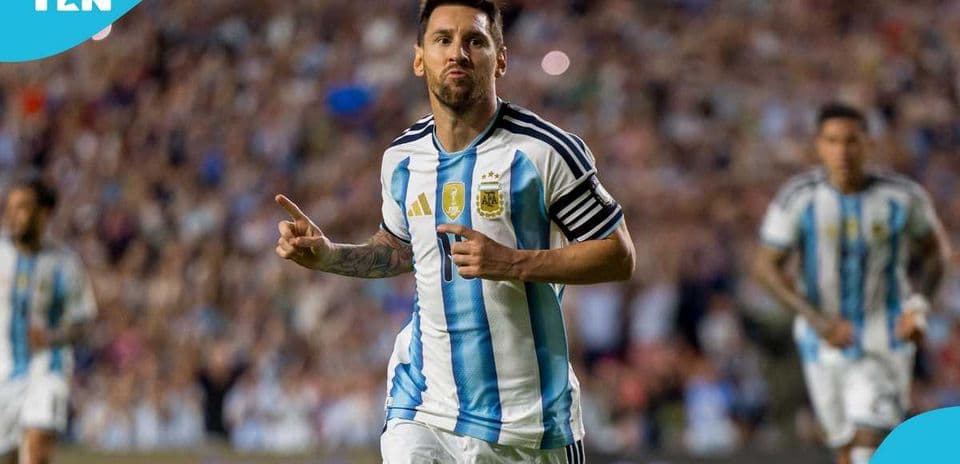 Lionel Messi celebrating after scoring a goal