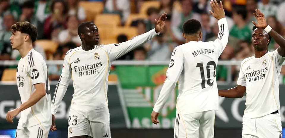 Real Madrid players celebrating during a match