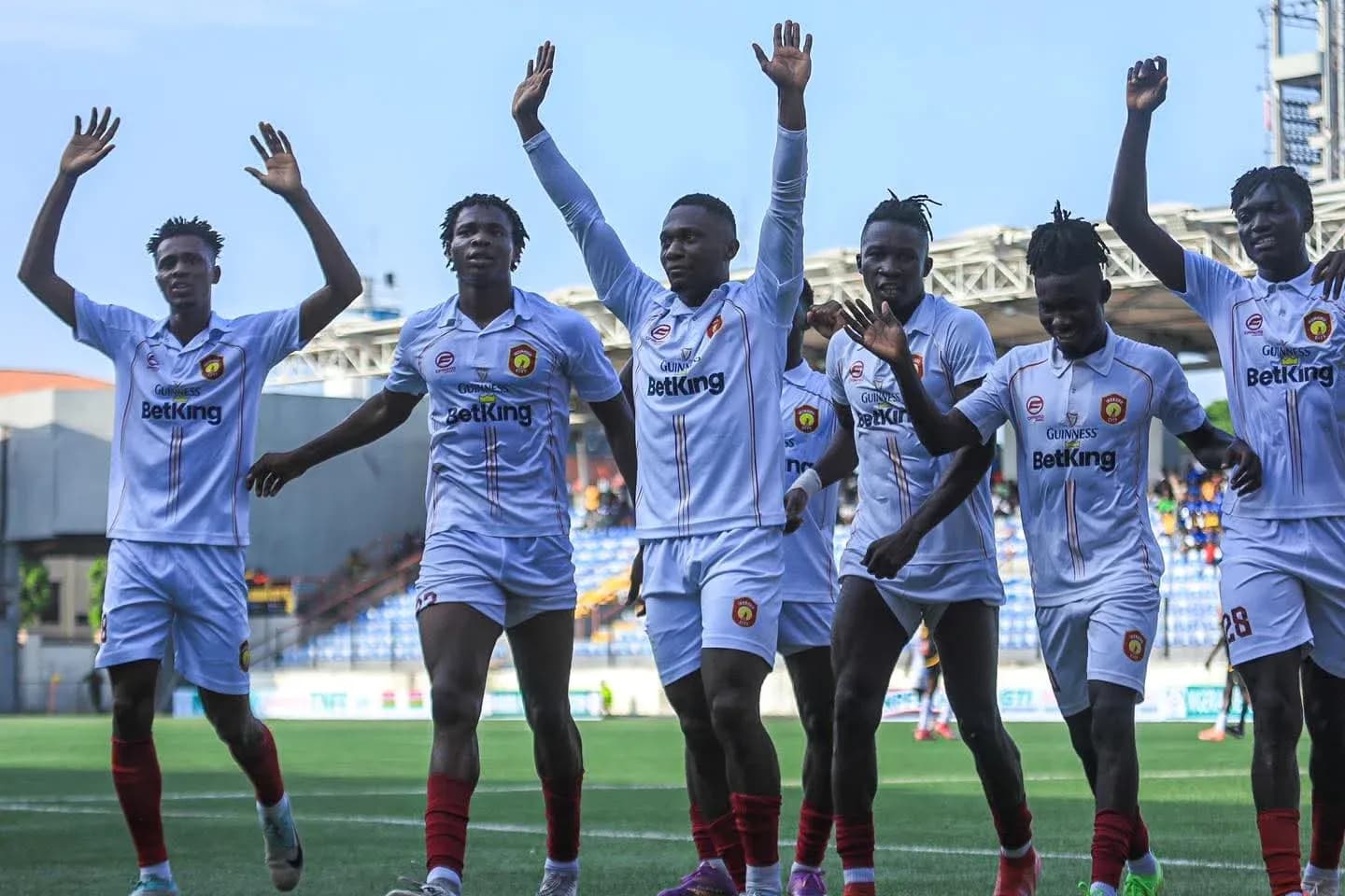 Warri Wolves players celebrating a goal