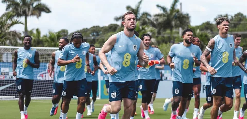 England team jogging during training session
